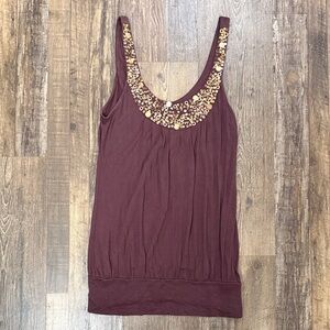 Sequin-Embellished Brown Tank Top